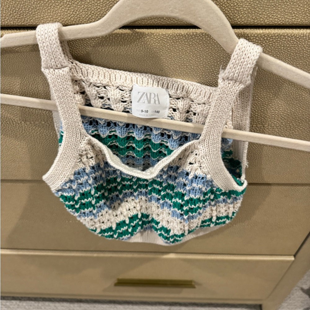 Zara Kids Crochet Tank Top - Cream, Blue, Green - Picture 2 of 3